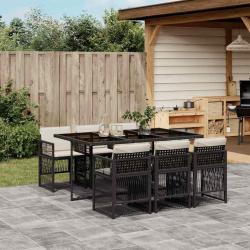 Ensemble &agrave; manger de jardin coussins 7pcs Noir R&eacute;sine tress&eacute;e