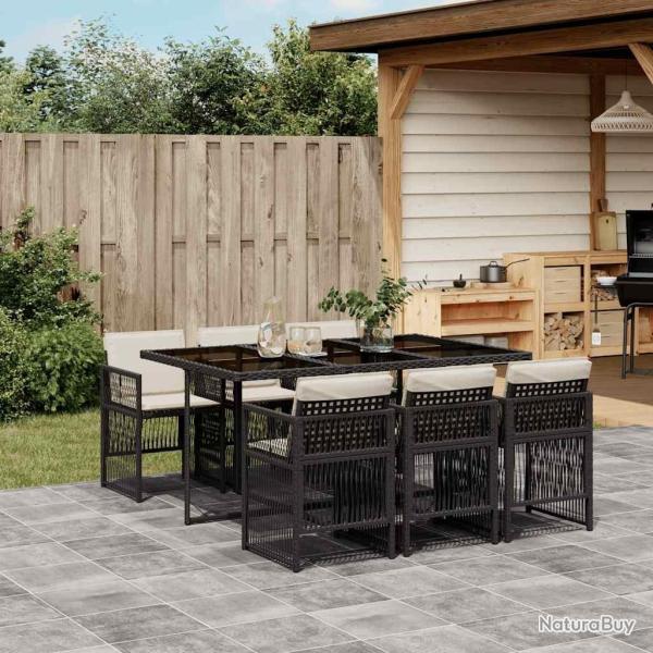 Ensemble � manger de jardin coussins 7pcs Noir R�sine tress�e