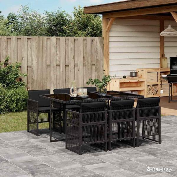 Ensemble � manger de jardin coussins 7pcs Noir R�sine tress�e