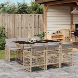 Ensemble &agrave; manger de jardin et coussins 7 pcs beige poly rotin