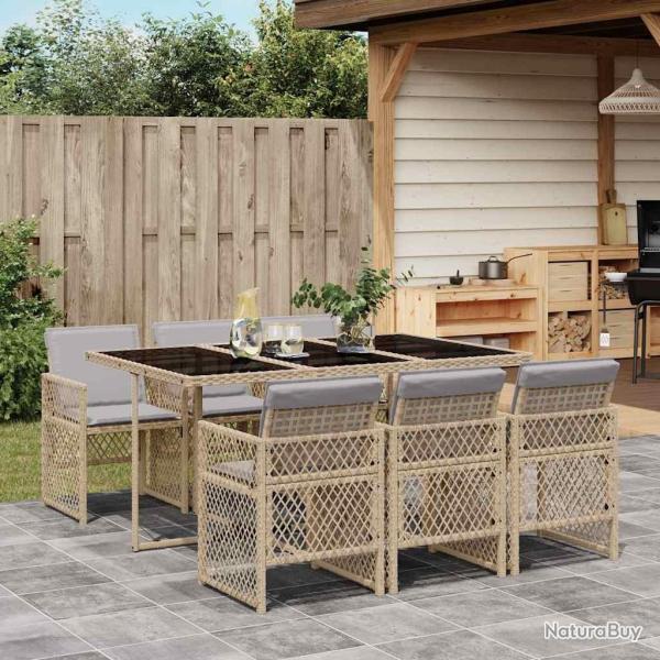 Ensemble � manger de jardin et coussins 7 pcs beige poly rotin