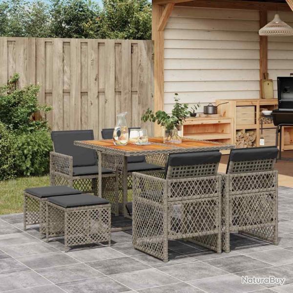 Ensemble � manger de jardin 9 pcs coussins gris r�sine tress�e