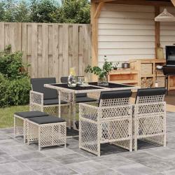 Ensemble &agrave; manger de jardin et coussins 9 pcs gris clair rotin
