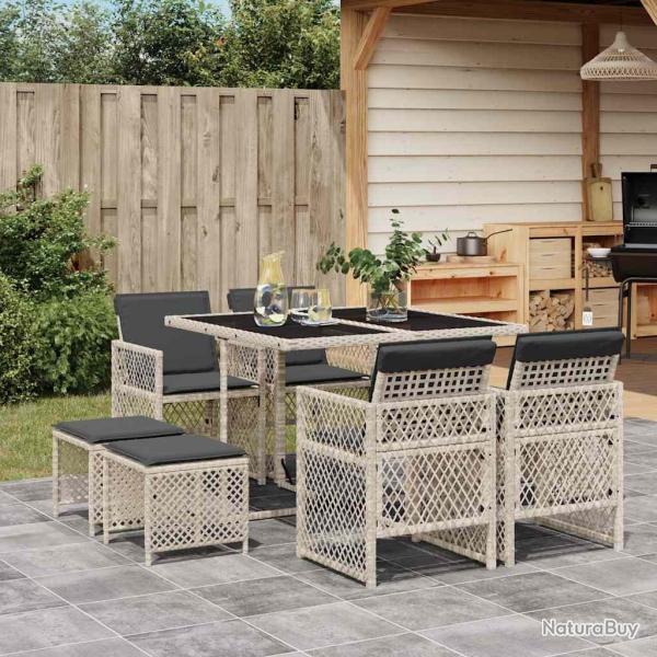Ensemble � manger de jardin et coussins 9 pcs gris clair rotin