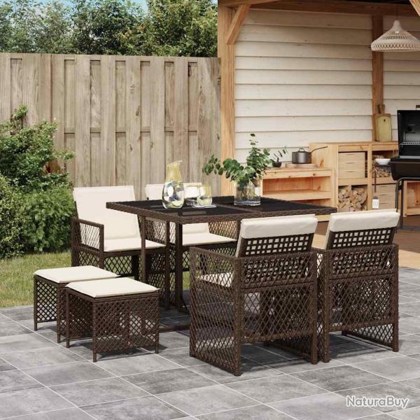Ensemble � manger de jardin et coussins 9 pcs marron poly rotin