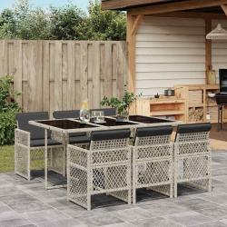 Ensemble &agrave; manger de jardin et coussins 7 pcs gris clair rotin