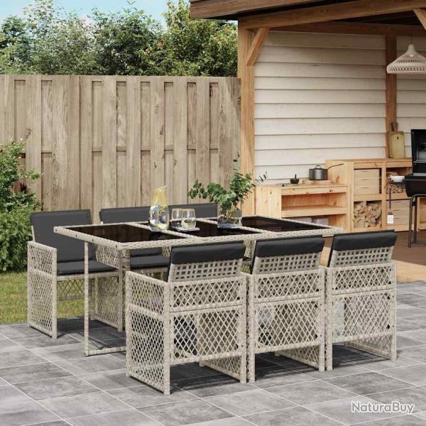 Ensemble � manger de jardin et coussins 7 pcs gris clair rotin