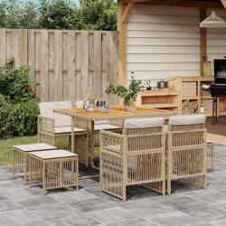 Ensemble &agrave; manger de jardin et coussins 9 pcs beige Poly rotin