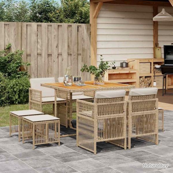 Ensemble � manger de jardin et coussins 9 pcs beige Poly rotin