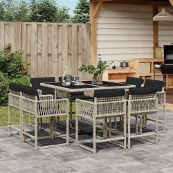 Ensemble &agrave; manger de jardin et coussins 9 pcs gris clair rotin