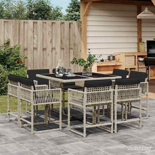 Ensemble � manger de jardin et coussins 9 pcs gris clair rotin