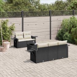 Salon de jardin 6 pcs avec coussins noir r&eacute;sine tress&eacute;e