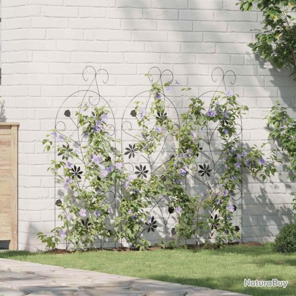 Cl�ture de jardin 3 pcs Noir 112 x 39,5 cm Acier