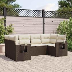 Salon de jardin avec coussins 6 pcs marron r&eacute;sine tress&eacute;e