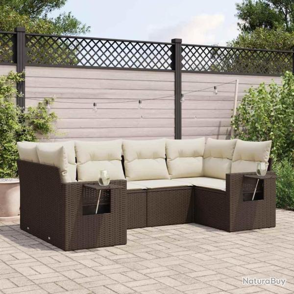 Salon de jardin avec coussins 6 pcs marron r�sine tress�e
