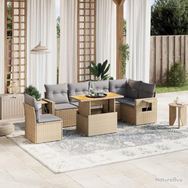 Salon de jardin avec coussins 7 pcs beige r�sine tress�e