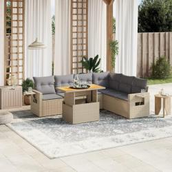 Salon de jardin avec coussins 7 pcs beige r&eacute;sine tress&eacute;e