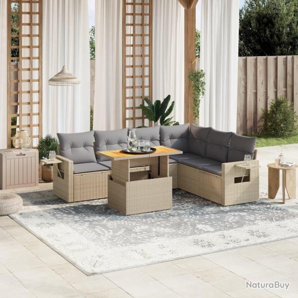 Salon de jardin avec coussins 7 pcs beige r�sine tress�e
