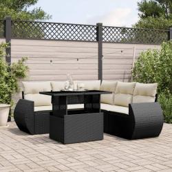 Salon de jardin 6 pcs avec coussins noir r&eacute;sine tress&eacute;e