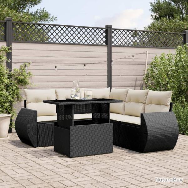 Salon de jardin 6 pcs avec coussins noir r�sine tress�e