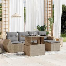 Salon de jardin avec coussins 6 pcs beige r&eacute;sine tress&eacute;e