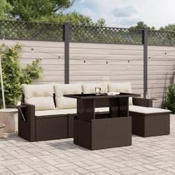 Salon de jardin avec coussins 6 pcs marron r&eacute;sine tress&eacute;e