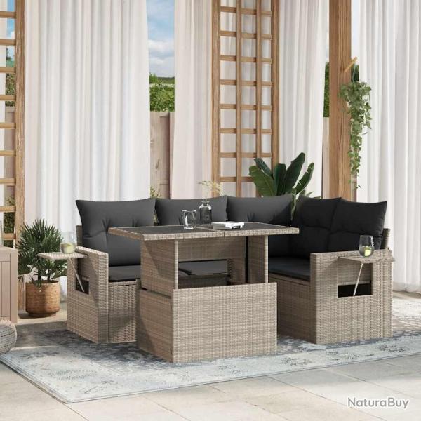 Salon de jardin 5 pcs avec coussins gris clair r�sine tress�e