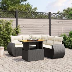 Salon de jardin 6 pcs avec coussins noir r&eacute;sine tress&eacute;e