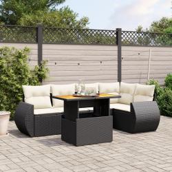 Salon de jardin 6 pcs avec coussins noir r&eacute;sine tress&eacute;e