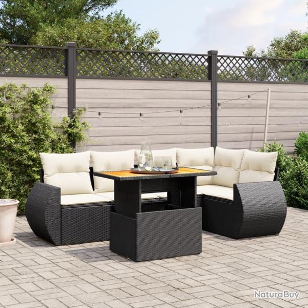 Salon de jardin 6 pcs avec coussins noir r�sine tress�e