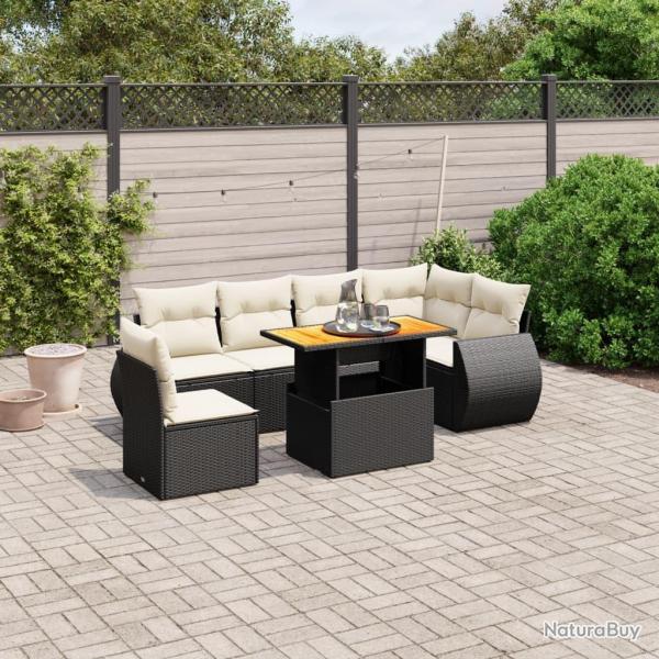 Salon de jardin 7 pcs avec coussins noir r�sine tress�e