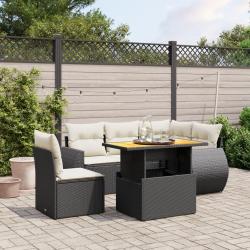 Salon de jardin 6 pcs avec coussins noir r&eacute;sine tress&eacute;e