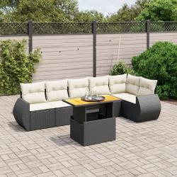 Salon de jardin 7 pcs avec coussins noir r&eacute;sine tress&eacute;e