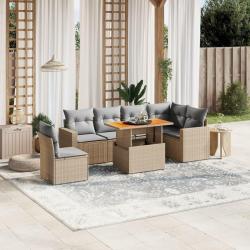 Salon de jardin avec coussins 7 pcs beige r&eacute;sine tress&eacute;e
