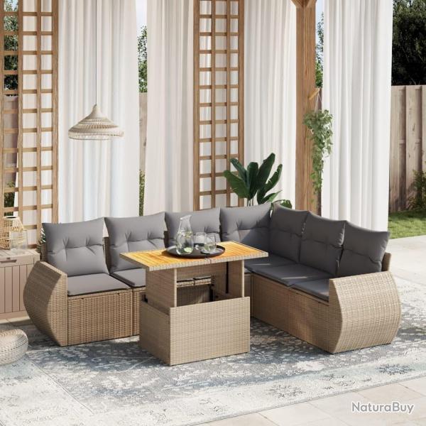 Salon de jardin avec coussins 7 pcs beige r�sine tress�e