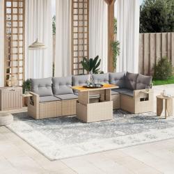 Salon de jardin avec coussins 7 pcs beige r&eacute;sine tress&eacute;e