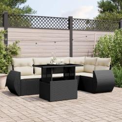Salon de jardin 6 pcs avec coussins noir r&eacute;sine tress&eacute;e