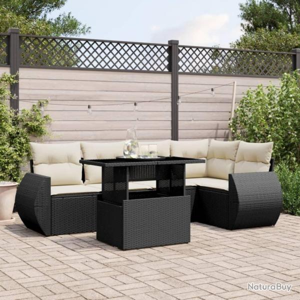 Salon de jardin 6 pcs avec coussins noir r�sine tress�e