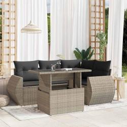 Salon de jardin 5 pcs avec coussins gris clair r&eacute;sine tress&eacute;e