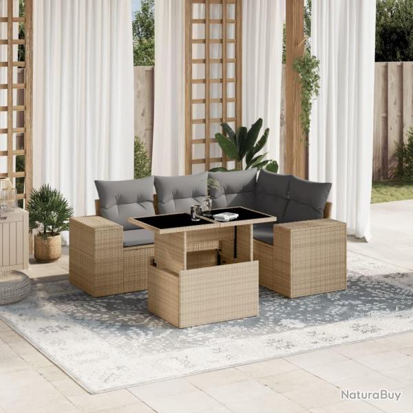 Salon de jardin avec coussins 5 pcs beige r�sine tress�e