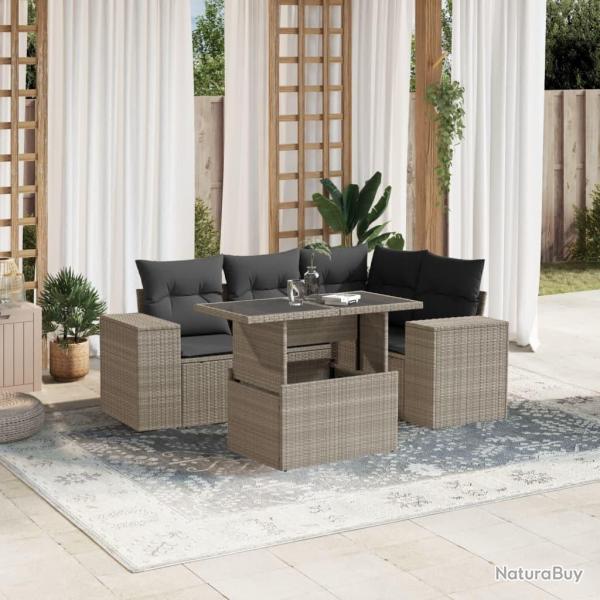 Salon de jardin 5 pcs avec coussins gris clair r�sine tress�e
