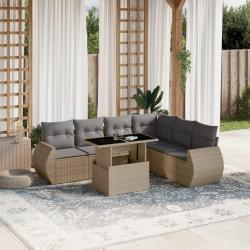 Salon de jardin avec coussins 7 pcs beige r&eacute;sine tress&eacute;e