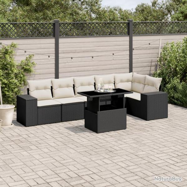 Salon de jardin 7 pcs avec coussins noir r�sine tress�e