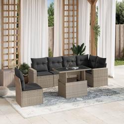 Salon de jardin avec coussins 7 pcs gris clair r&eacute;sine tress&eacute;e