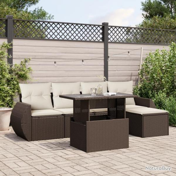 Salon de jardin avec coussins 6 pcs marron r�sine tress�e