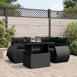 Salon de jardin 5 pcs avec coussins noir r&eacute;sine tress&eacute;e