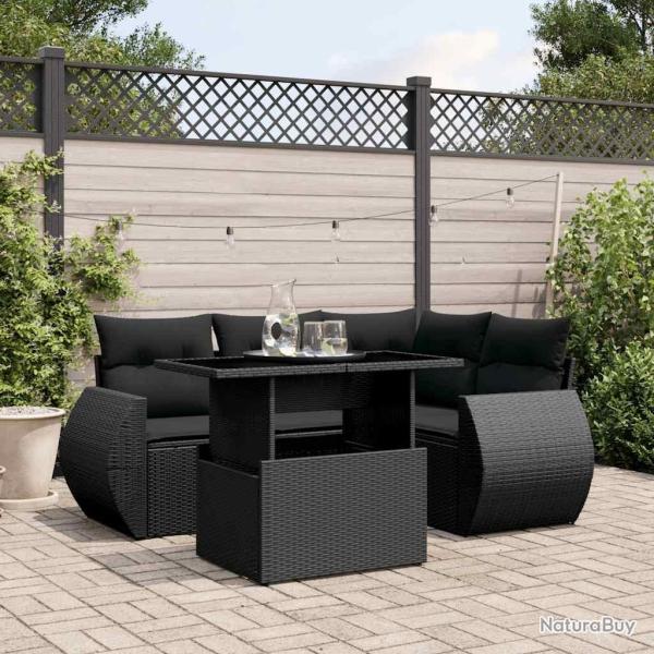 Salon de jardin 5 pcs avec coussins noir r�sine tress�e