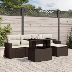 Salon de jardin avec coussins 6 pcs marron r&eacute;sine tress&eacute;e