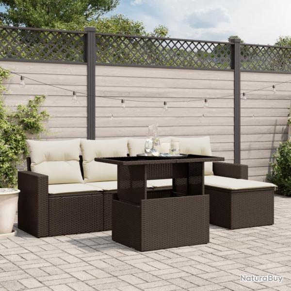Salon de jardin avec coussins 6 pcs marron r�sine tress�e