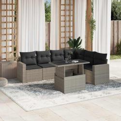 Salon de jardin avec coussins 7 pcs gris clair r&eacute;sine tress&eacute;e